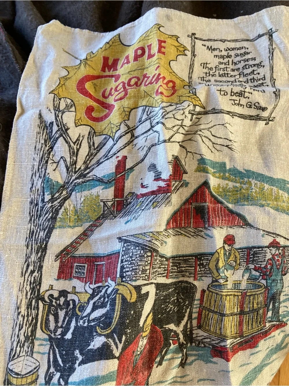 Vintage 1974 Linen Tea Towel Calendar with Large ROOSTER & Weathervane  EUC